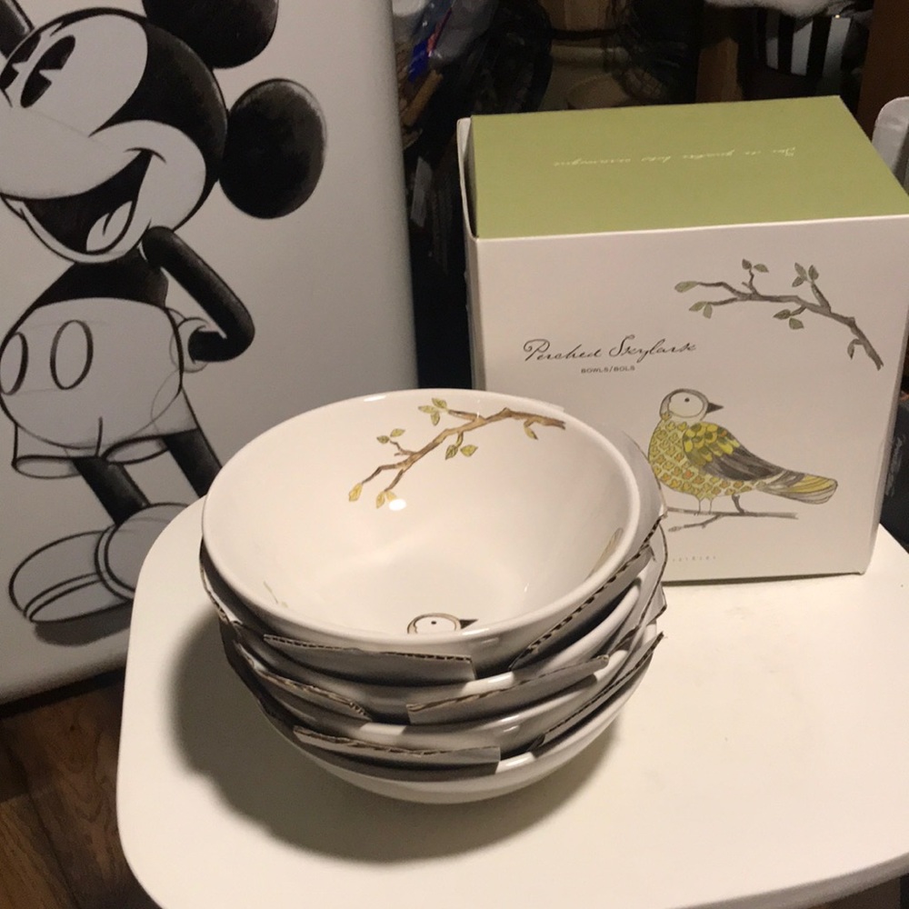 Pottery Barn Perched Skylark set of 4 bowls BN